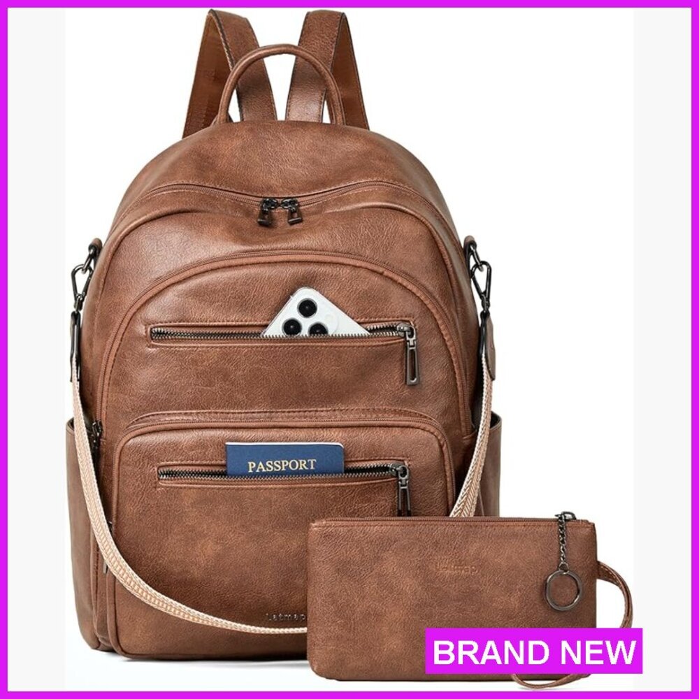 Leather Laptop Backpack Purse Convertible Shoulder Bag Professional Chic